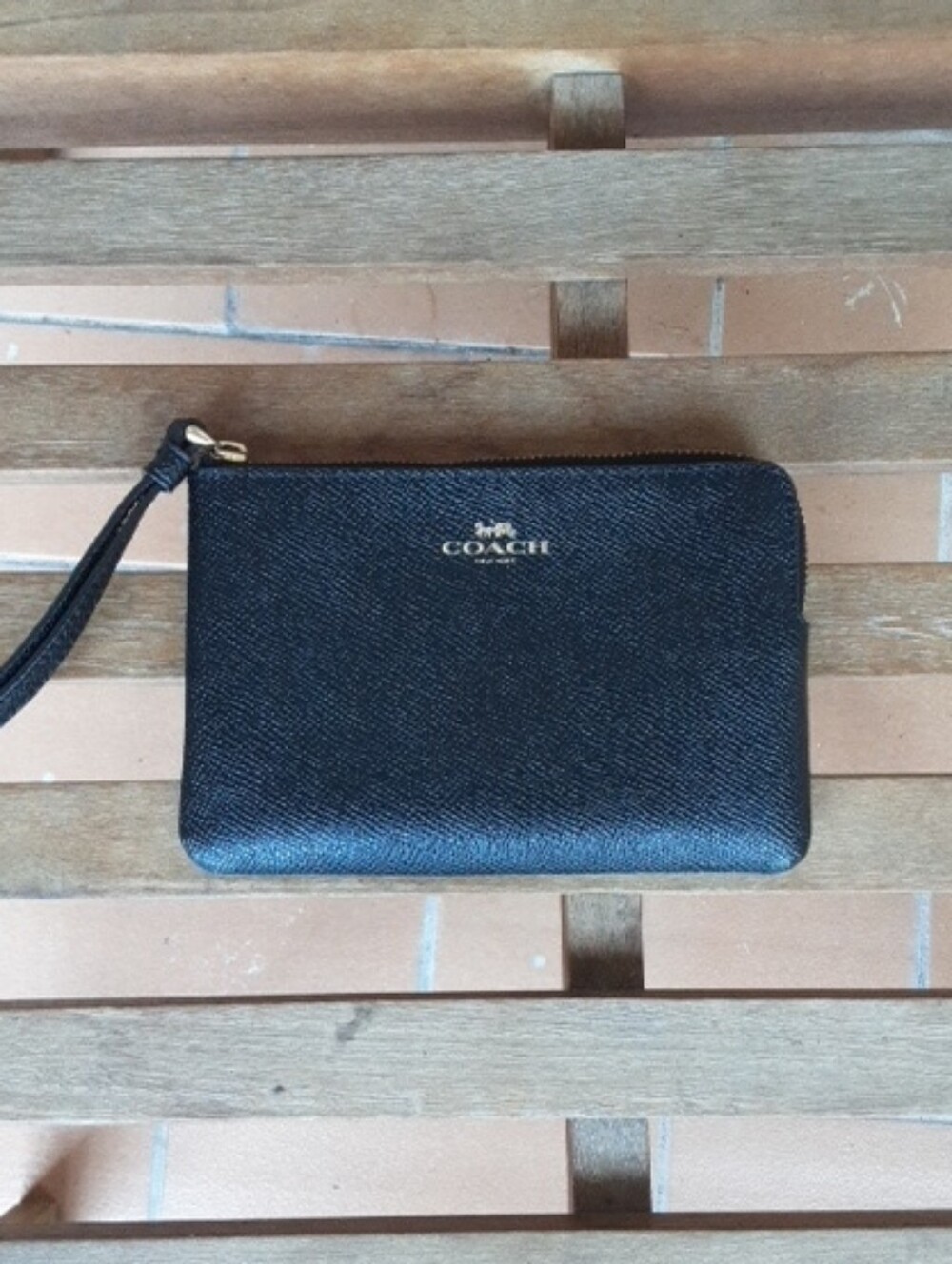 Coach Black Saffiano Leather Wristlet Clutch